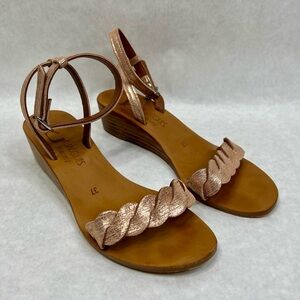 Anthropologie Rose Gold Braided Strap Wedge Sandals made by K Jacques